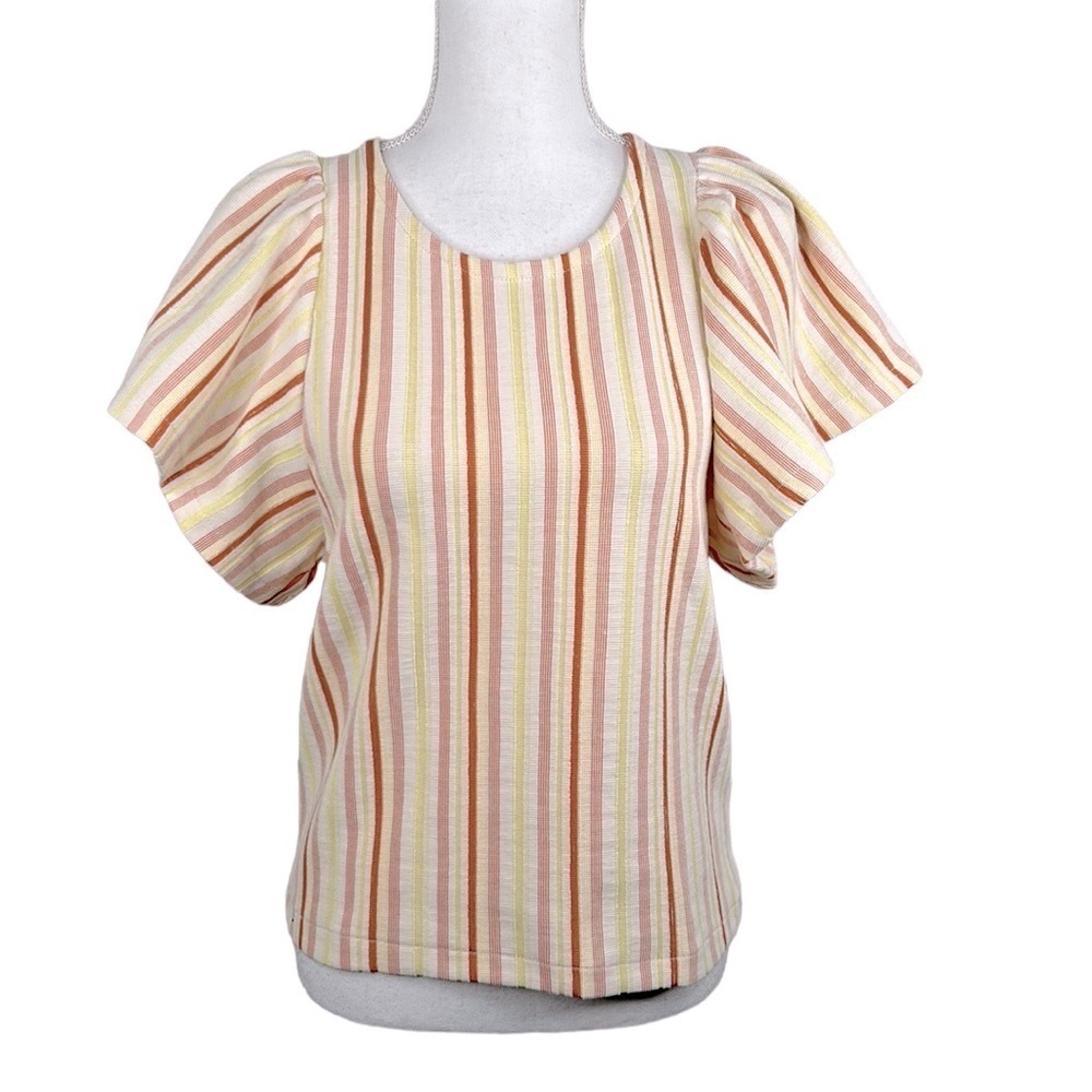 Madewell White & Orange Striped Flared Sleeve Top‎ Size XS